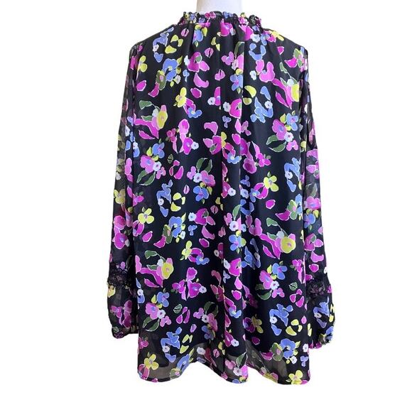 Lane Bryant Cold Shoulder Purple Black Green Spring Blouse Size 24 Plus Size - Picture 2 of 3